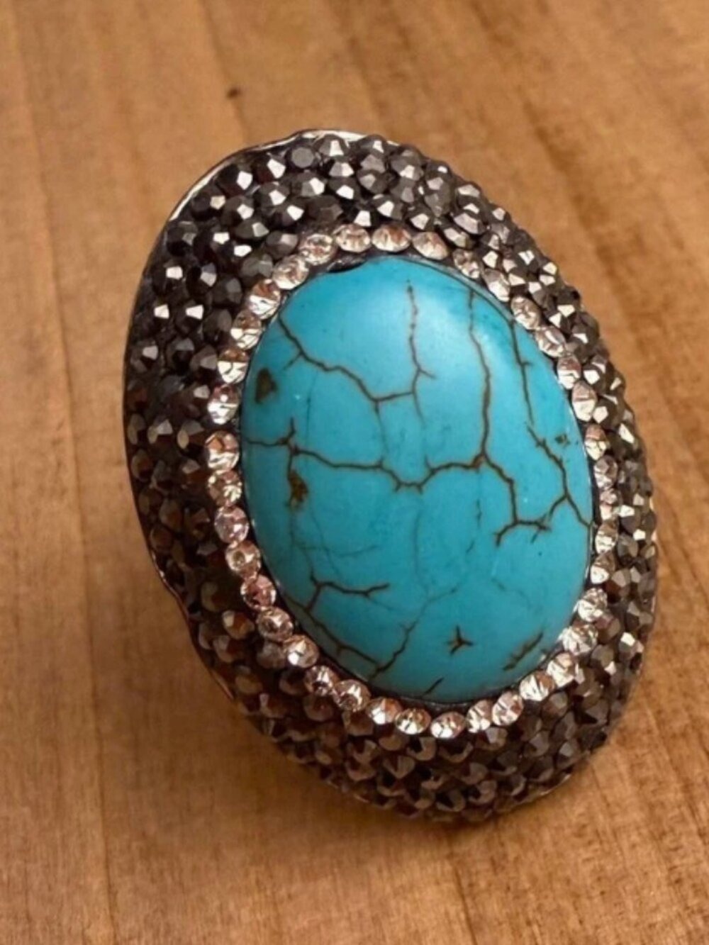 Sterling Silver Turquoise and Silver Druzy Statement Ring - Picture 2 of 5